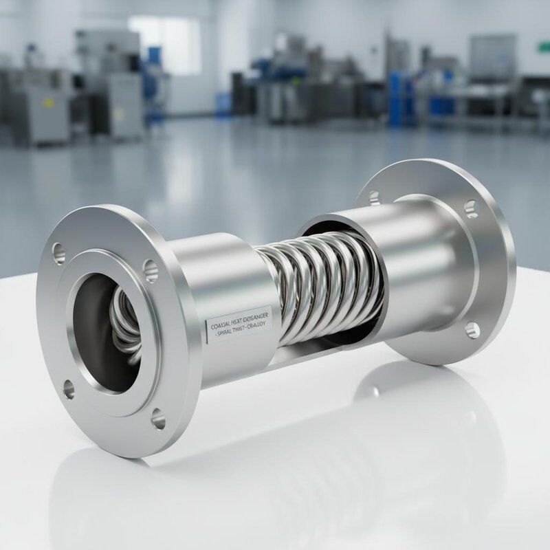Trocador de calor coaxial HVAC com construção de torção em espiral e largura de 140 mm para transferência de calor superior